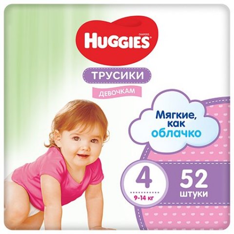 Подгузники-трусики для девочек Huggies 4 9-14кг 52шт Подгузники-трусики для девочек Huggies 4 9-14кг 52шт