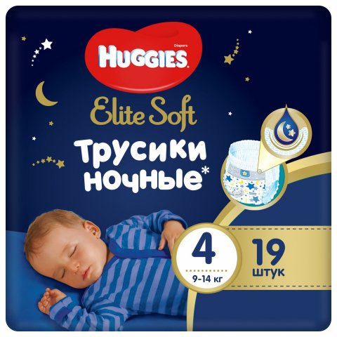 Подгузники-трусики Huggies Elite Soft ночные 4 9-14кг 19шт Подгузники-трусики Huggies Elite Soft ночные 4 9-14кг 19шт