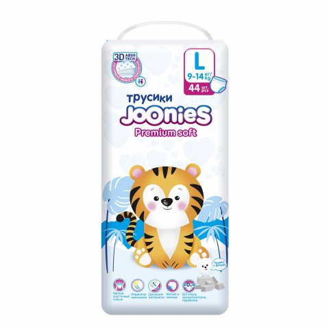 Подгузники-трусики Joonies Premium Soft L 9-14кг 44шт Подгузники-трусики Joonies Premium Soft L 9-14кг 44шт
