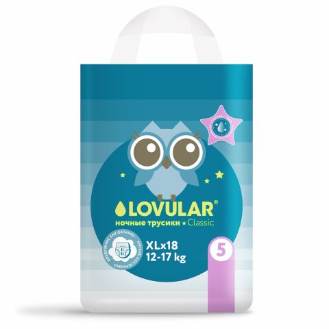 Подгузники-трусики LOVULAR Classic Night XL 12-17кг 18шт Подгузники-трусики LOVULAR Classic Night XL 12-17кг 18шт
