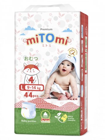 Подгузники-трусики miTOmi Premium, размер L (9-14 кг), 44 шт Подгузники-трусики miTOmi Premium, размер L (9-14 кг), 44 шт