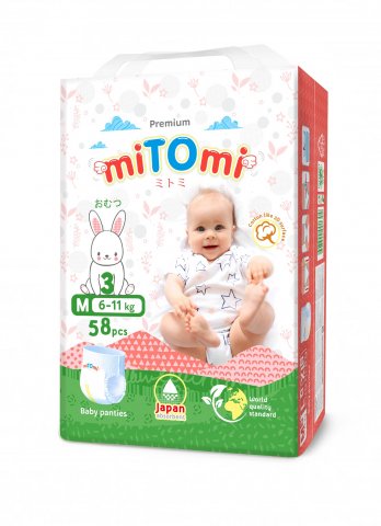 Подгузники-трусики miTOmi Premium, размер M (6-11 кг), 58 шт Подгузники-трусики miTOmi Premium, размер M (6-11 кг), 58 шт