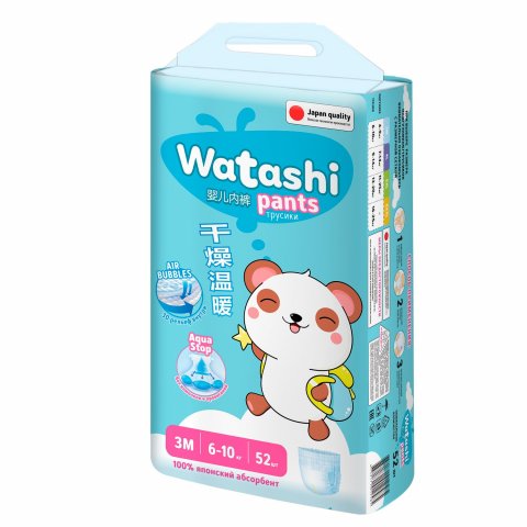 Подгузники-трусики WATASHI 3/М 6-10кг 52шт Подгузники-трусики WATASHI 3/М 6-10кг 52шт