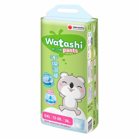 Подгузники-трусики WATASHI 5/XL 13-20кг 36шт Подгузники-трусики WATASHI 5/XL 13-20кг 36шт