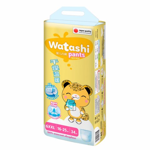 Подгузники-трусики WATASHI 6/XXL 16-25кг 34шт Подгузники-трусики WATASHI 6/XXL 16-25кг 34шт
