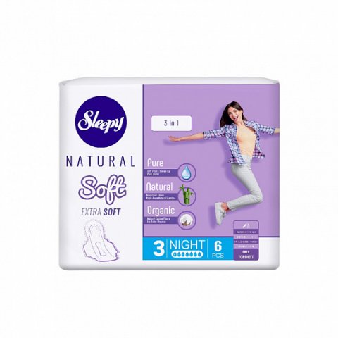 Прокладки гигиенические Sleepy Natural Night 320 мм №3, 7 капель 6 шт Прокладки гигиенические Sleepy Natural Night 320 мм №3, 7 капель 6 шт