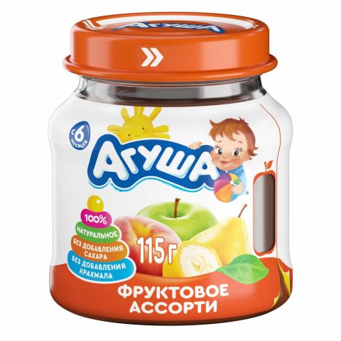 Пюре Агуша фруктовое ассорти 115г с 6 месяцев Пюре Агуша фруктовое ассорти 115г с 6 месяцев