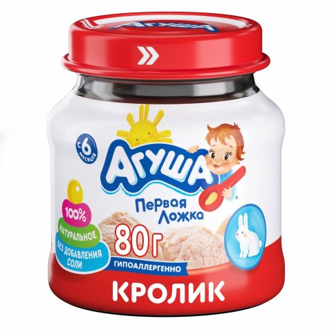 Пюре Агуша кролик 80 г с 6 месяцев Пюре Агуша кролик 80 г с 6 месяцев