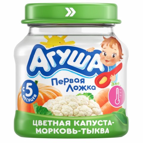 Пюре Агуша цветная капуста-морковь-тыква 80г с 5 месяцев Пюре Агуша цветная капуста-морковь-тыква 80г с 5 месяцев