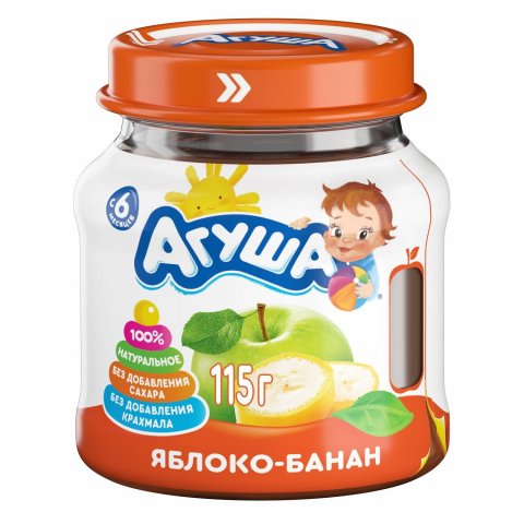 Пюре Агуша яблоко-банан 115г с 6 месяцев Пюре Агуша яблоко-банан 115г с 6 месяцев