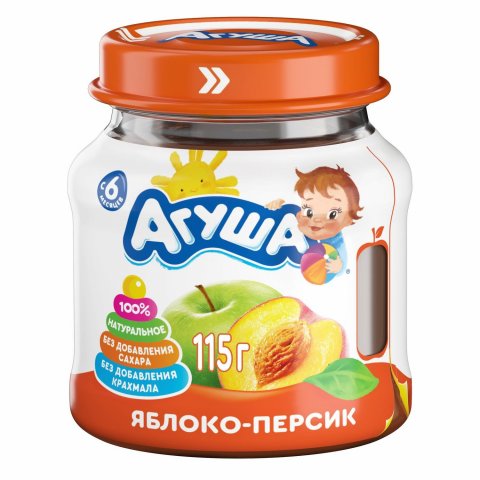 Пюре Агуша яблоко-персик 115 г с 5 месяцев Пюре Агуша яблоко-персик 115 г с 5 месяцев