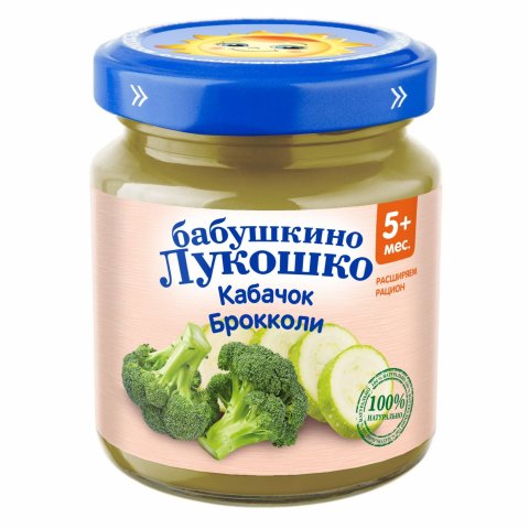 Пюре Бабушкино лукошко кабачок-брокколи 100г с 5 месяцев Пюре Бабушкино лукошко кабачок-брокколи 100г с 5 месяцев