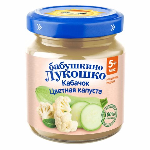 Пюре Бабушкино лукошко кабачок-цветная капуста 100г с 5 месяцев Пюре Бабушкино лукошко кабачок-цветная капуста 100г с 5 месяцев