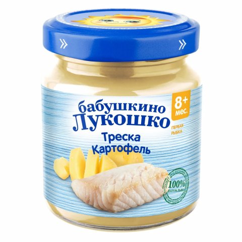 Пюре Бабушкино лукошко треска-картофель для детей с 8 месяцев 100 г Пюре Бабушкино лукошко треска-картофель для детей с 8 месяцев 100 г
