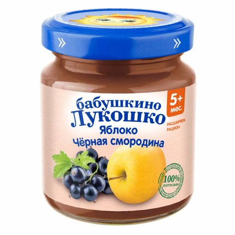 Пюре Бабушкино лукошко яблоко-черная смородина для детей с 5 месяцев 100 г Пюре Бабушкино лукошко яблоко-черная смородина для детей с 5 месяцев 100 г