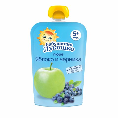 Пюре Бабушкино лукошко яблоко-черника для детей с 5 месяцев 90 г Пюре Бабушкино лукошко яблоко-черника для детей с 5 месяцев 90 г