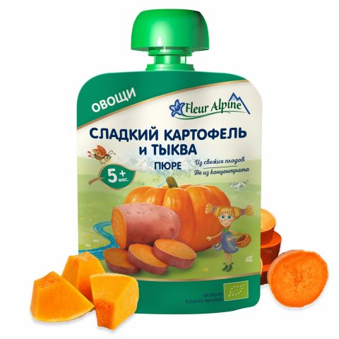 Пюре Fleur Alpine сладкий картофель-тыква 90г с 5 месяцев Пюре Fleur Alpine сладкий картофель-тыква 90г с 5 месяцев