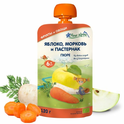 Пюре Fleur Alpine яблоко-морковь-пастернак 120г с 6 месяцев Пюре Fleur Alpine яблоко-морковь-пастернак 120г с 6 месяцев