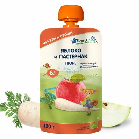 Пюре Fleur Alpine яблоко-пастернак пауч 120г с 6 месяцев Пюре Fleur Alpine яблоко-пастернак пауч 120г с 6 месяцев