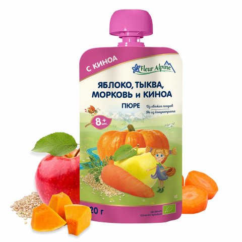 Пюре Fleur Alpine яблоко-тыква-морковь-киноа 120г с 8 месяцев Пюре Fleur Alpine яблоко-тыква-морковь-киноа 120г с 8 месяцев