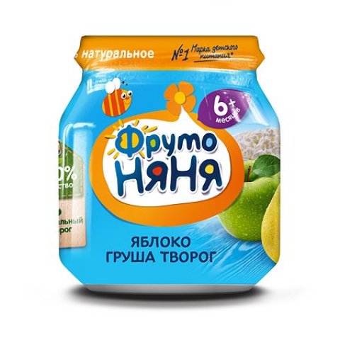 Пюре ФрутоНяня из яблок и груш с творогом 100 г с 6 месяцев Пюре ФрутоНяня из яблок и груш с творогом 100 г с 6 месяцев