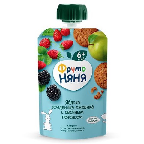 Пюре ФрутоНяня яблоко-земляника-ежевика с овсяным печеньем 90г с 6 месяцев Пюре ФрутоНяня яблоко-земляника-ежевика с овсяным печеньем 90г с 6 месяцев