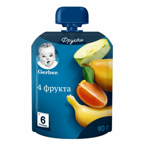 Пюре Gerber 4 фрукта пауч 90г с 6 месяцев Пюре Gerber 4 фрукта пауч 90г с 6 месяцев