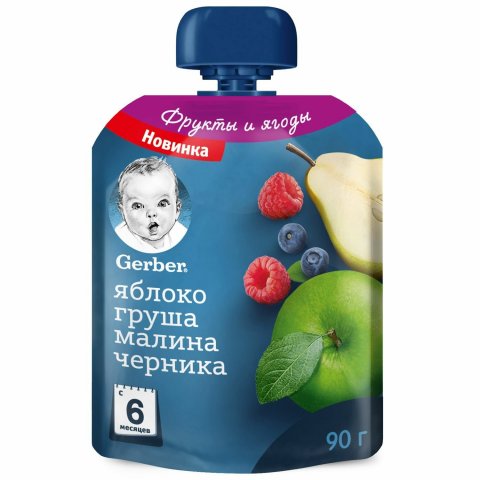 Пюре Gerber яблоко-груша-малина-черника 90г с 6 месяцев Пюре Gerber яблоко-груша-малина-черника 90г с 6 месяцев