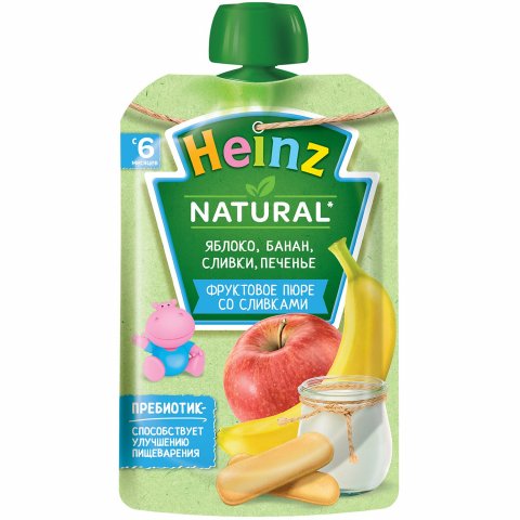 Пюре Heinz яблоко-банан-печенье-сливки 90г с 6 месяцев Пюре Heinz яблоко-банан-печенье-сливки 90г с 6 месяцев
