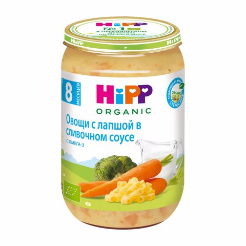 Пюре Hipp Овощи с лапшой в сливочном соусе 220г с 8 месяцев Пюре Hipp Овощи с лапшой в сливочном соусе 220г с 8 месяцев
