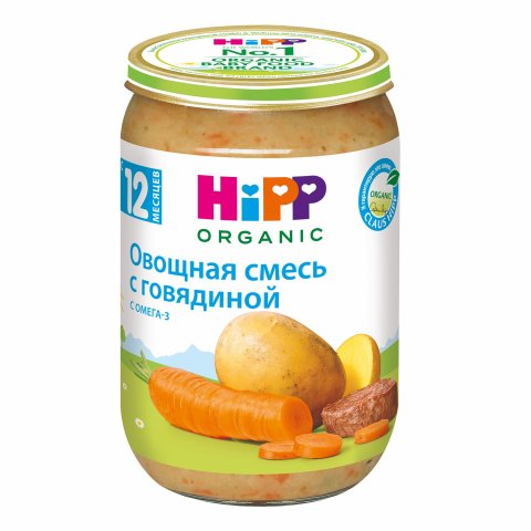 Пюре Hipp овощная Смесь-говядина 220г с 12 месяцев Пюре Hipp овощная Смесь-говядина 220г с 12 месяцев