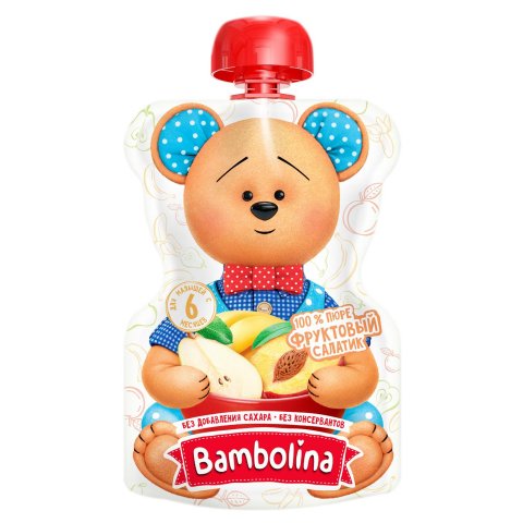 Bambolina пюре "Фруктовый салатик" с 6 месяцев 100 гр Bambolina пюре "Фруктовый салатик" с 6 месяцев 100 гр