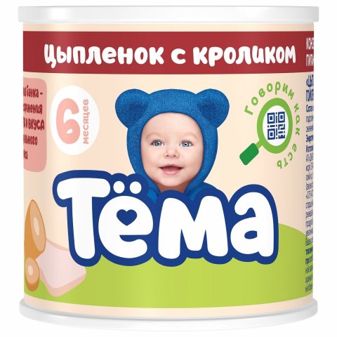 Пюре Тёма цыпленок-кролик 90г с 6месяцев Пюре Тёма цыпленок-кролик 90г с 6месяцев