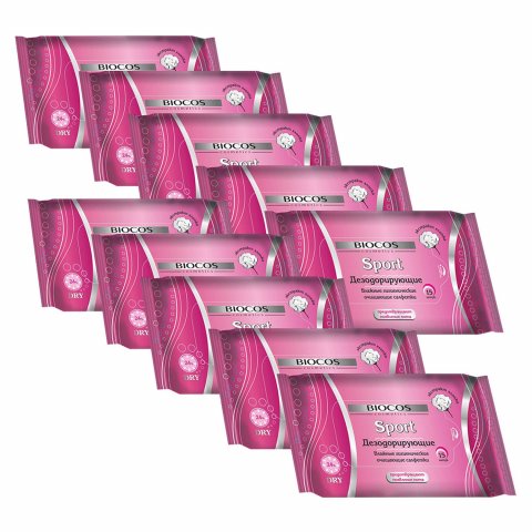 Салфетки влажные Biocos Sport дезодорирующие для женщин 15*10шт Салфетки влажные Biocos Sport дезодорирующие для женщин 15*10шт