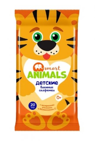 Салфетки влажные Smart Animals детские с ромашкой и витамином Е 20шт Салфетки влажные Smart Animals детские с ромашкой и витамином Е 20шт