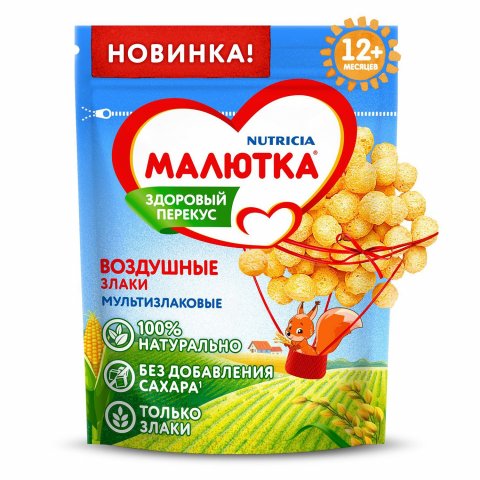 Снеки воздушные Малютка мультизлаковые 60г с 12месяцев Снеки воздушные Малютка мультизлаковые 60г с 12месяцев