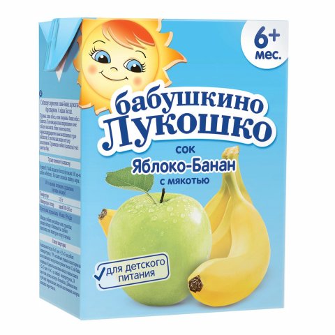 Сок Бабушкино лукошко яблоко-банан с мякотью 200мл с 6 месяцев Сок Бабушкино лукошко яблоко-банан с мякотью 200мл с 6 месяцев
