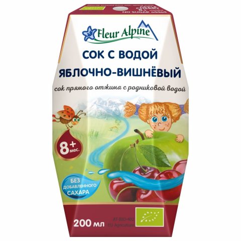 Сок Fleur Alpine с водой яблоко-вишня 200мл с 8 месяцев Сок Fleur Alpine с водой яблоко-вишня 200мл с 8 месяцев