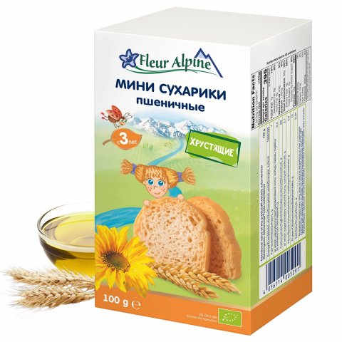 Сухарики Fleur Alpine Органик мини пшеничные 100г с 3 лет Сухарики Fleur Alpine Органик мини пшеничные 100г с 3 лет
