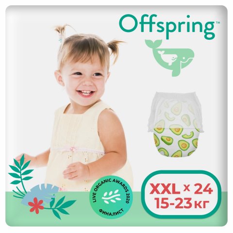 Трусики-подгузники Offspring XXL 15-23 кг 24 шт расцветка Авокадо Offspring Трусики-подгузники Offspring XXL 15-23 кг 24 шт расцветка Авокадо Offspring