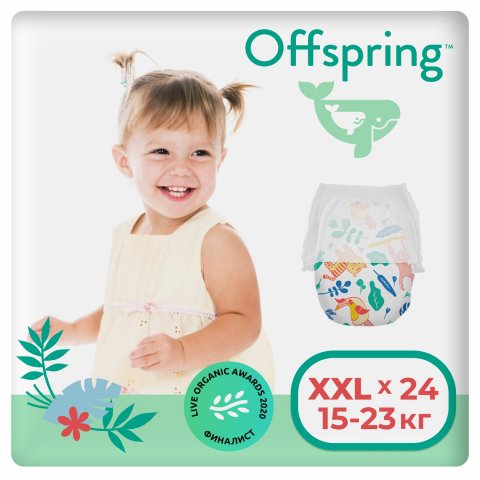 Трусики-подгузники Offspring XXL 15-23 кг 24 шт расцветка Джунгли Трусики-подгузники Offspring XXL 15-23 кг 24 шт расцветка Джунгли