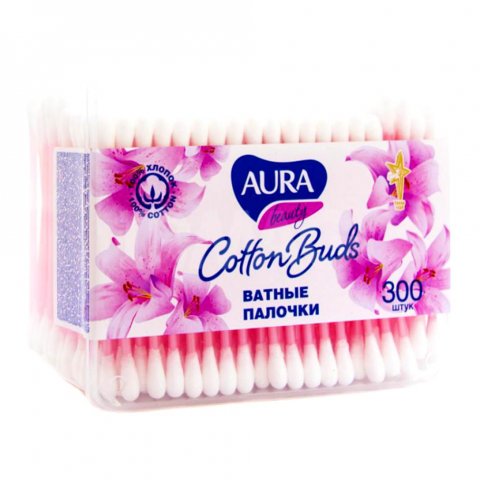 Ватные палочки 300 штук, Aura, пластиковый стакан Ватные палочки 300 штук, Aura, пластиковый стакан