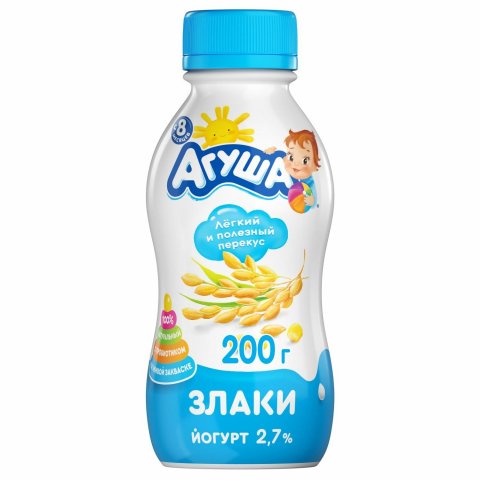 Йогурт Агуша питьевой злаки 0.2л с 8 месяцев Йогурт Агуша питьевой злаки 0.2л с 8 месяцев