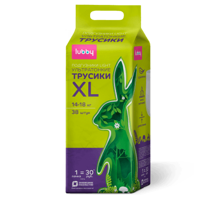 Подгузники-трусики lubby ультратонкие LIGHT, размер XL (14-18 кг), 38 шт