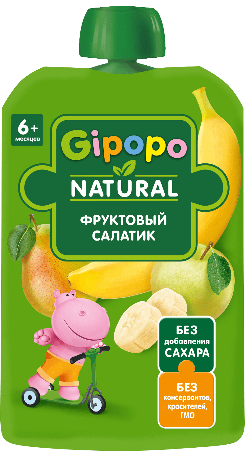Пюре фруктовое GIPOPO с 6 месяцев "Фруктовый салатик", 90 г Пюре фруктовое GIPOPO с 6 месяцев "Фруктовый салатик", 90 г