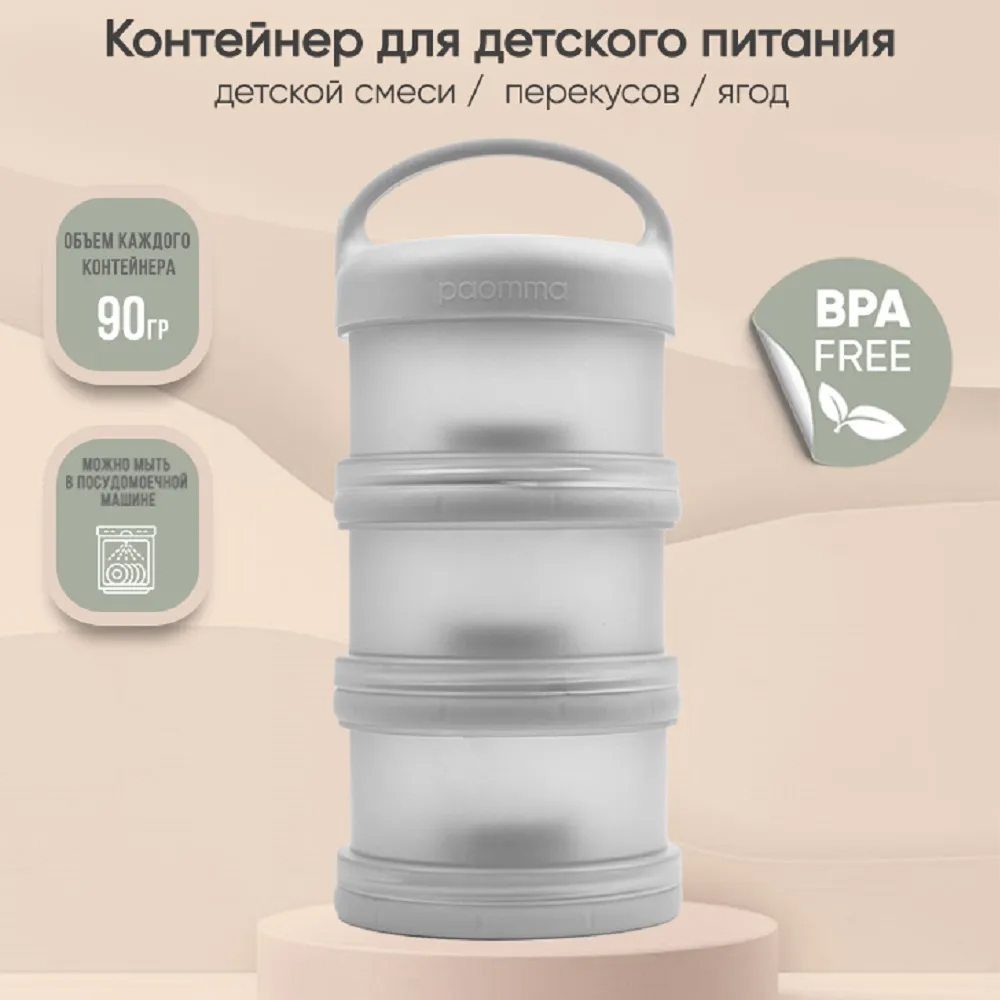 Контейнер для молочной смеси Paomma и детского питания 3 отделения цвет Серый Контейнер для молочной смеси Paomma и детского питания 3 отделения цвет Серый