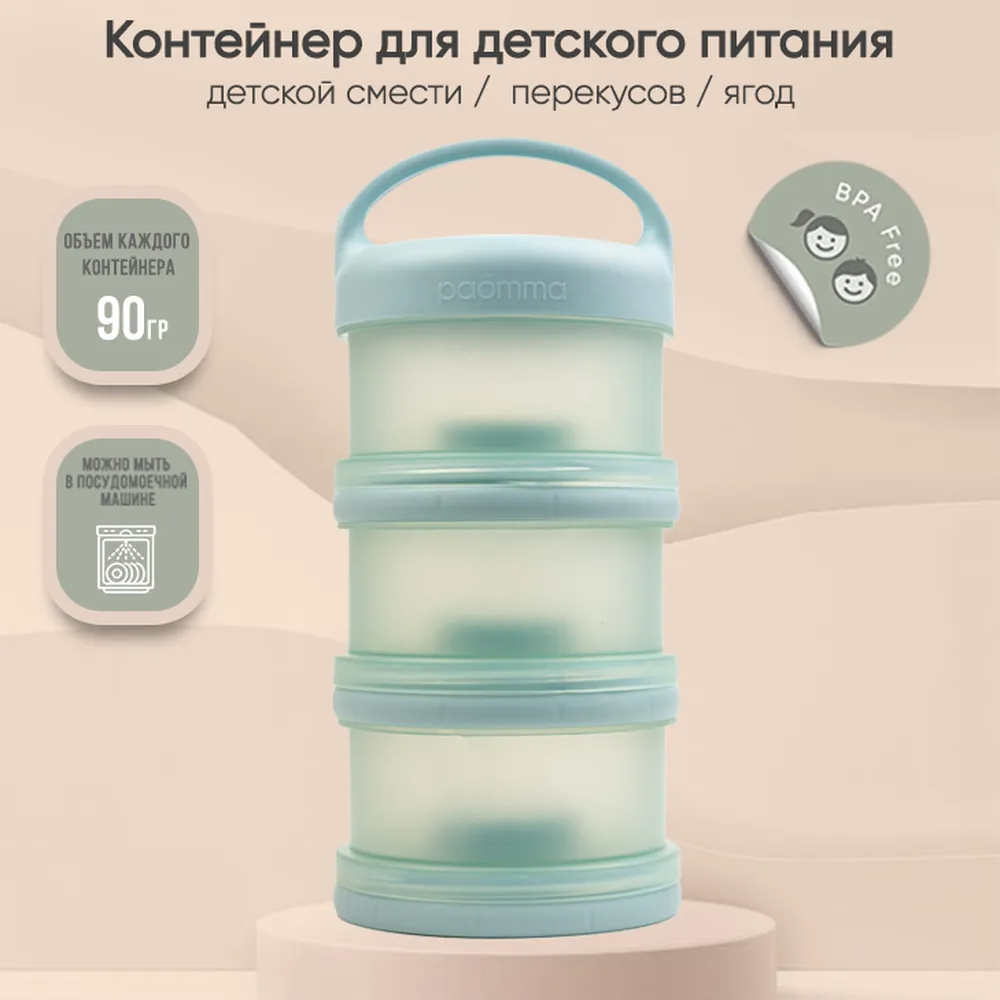 Контейнер для молочной смеси Paomma и детского питания 3 отделения цвет Зеленовато Серый Контейнер для молочной смеси Paomma и детского питания 3 отделения цвет Зеленовато Серый