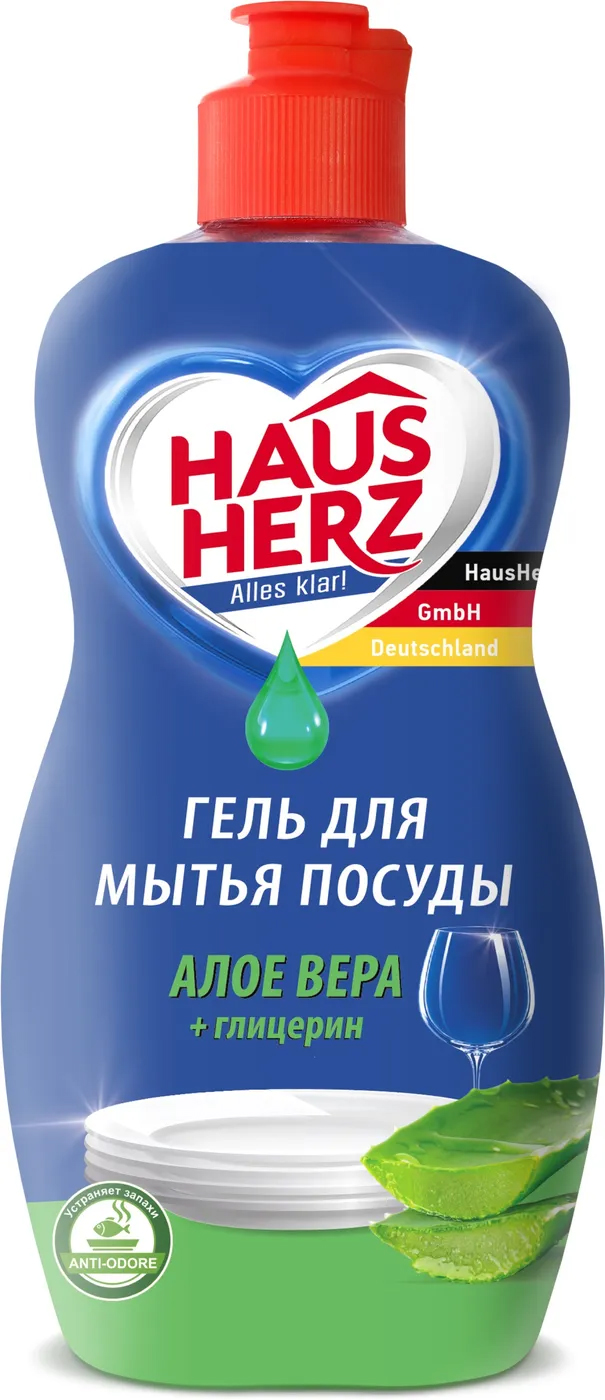 Гель для мытья посуды HausHerz глицерин + алоэ вера 450мл Гель для мытья посуды HausHerz глицерин + алоэ вера 450мл