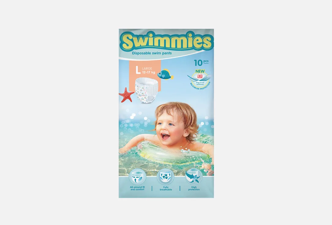 Трусики для плавания Swimmies размер L 12-17 кг 10 шт. Трусики для плавания Swimmies размер L 12-17 кг 10 шт.