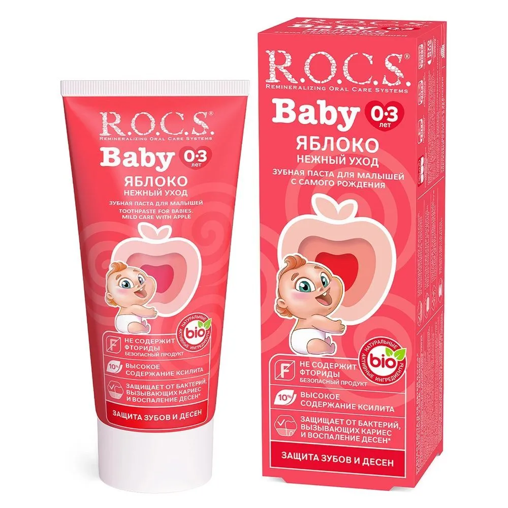 R.O.C.S Baby зубная паста для малышей Нежный уход яблоко 45г от 0-3 лет R.O.C.S Baby зубная паста для малышей Нежный уход яблоко 45г от 0-3 лет